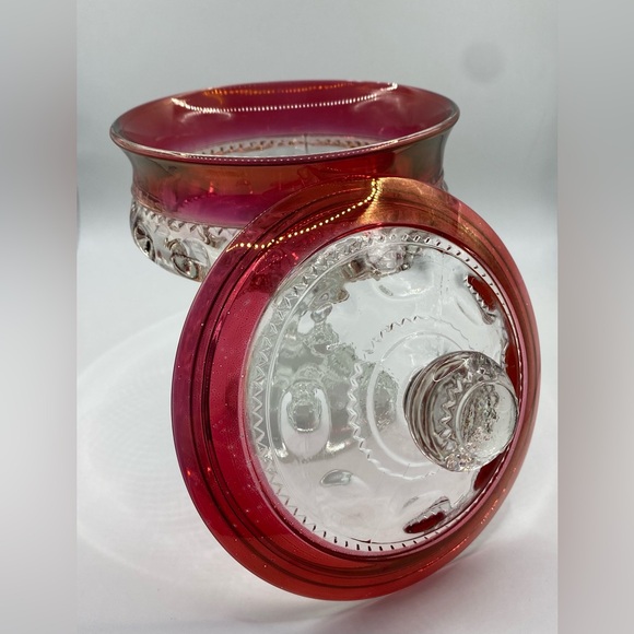 Tiffin-Franciscan Kings Crown Thumbprint Ruby Flashed Lidded Compote Candy Dish - Picture 7 of 13